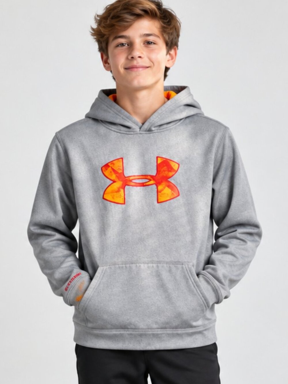 Under Armour Gray Hoodie with Orange-Red Logo